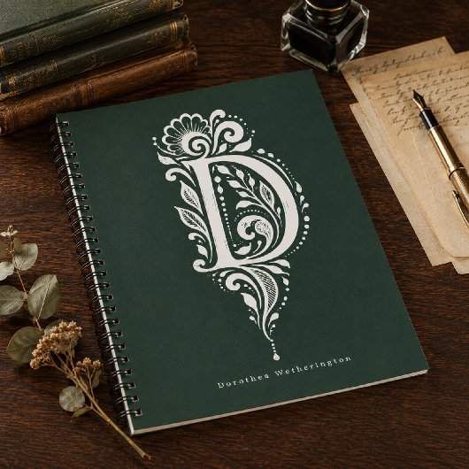 Cahier de monogramme botanique en linogravure Lett