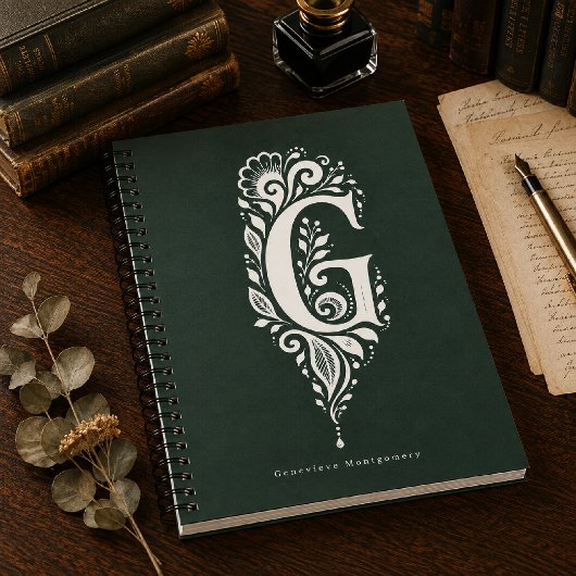 Cahier de monogramme botanique en linogravure Lett