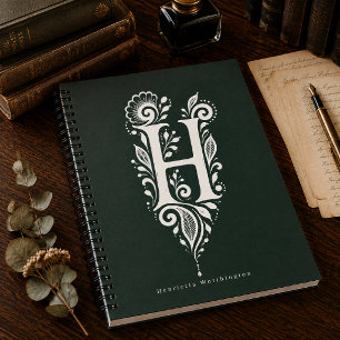 Cahier de monogramme botanique en linogravure Lett