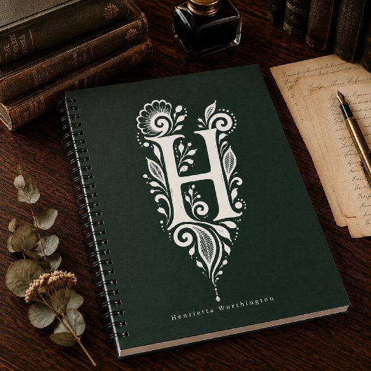 Cahier de monogramme botanique en linogravure Lett