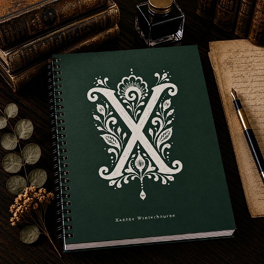 Cahier de monogramme botanique en linogravure Lett