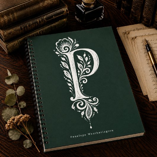 Cahier de monogramme botanique en linogravure Lett