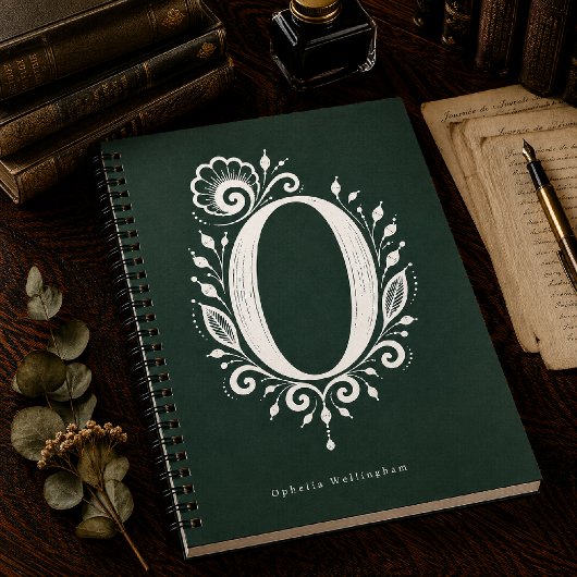 Cahier de monogramme botanique en linogravure Lett