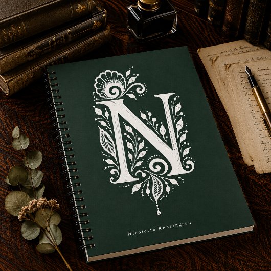 Cahier de monogramme botanique en linogravure Lett