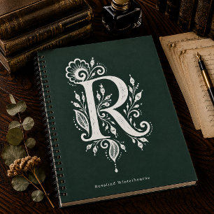 Cahier de monogramme botanique en linogravure Lett