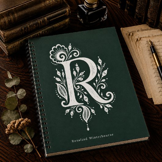Cahier de monogramme botanique en linogravure Lett
