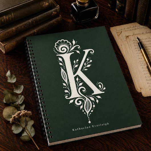 Cahier de monogramme botanique en linogravure Lett