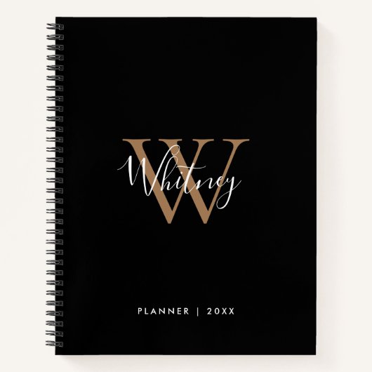 Cahier de nom à monogramme à écriture dorée noire  (Devant)