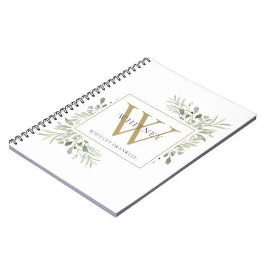 Cahier de nom de monogramme de verdure moderne or (Côté gauche)