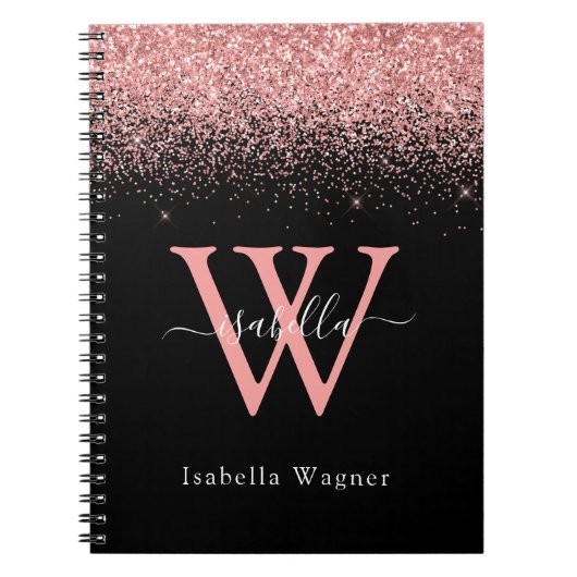 Cahier de nom de script élégant à paillettes noire (Devant)