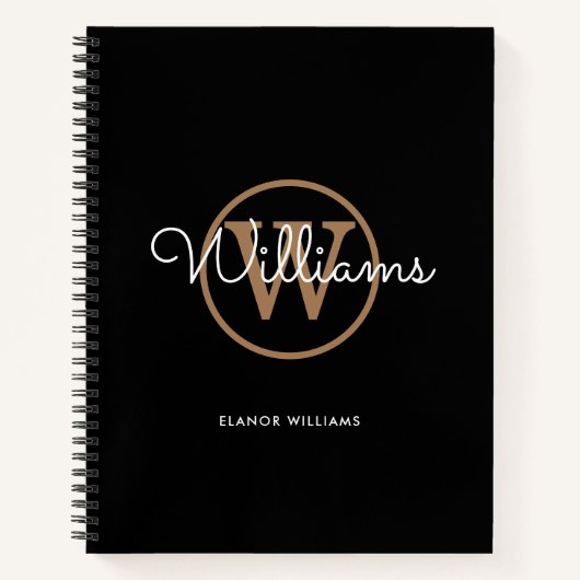 Cahier de nom monogramme or noir écriture élégante (Devant)