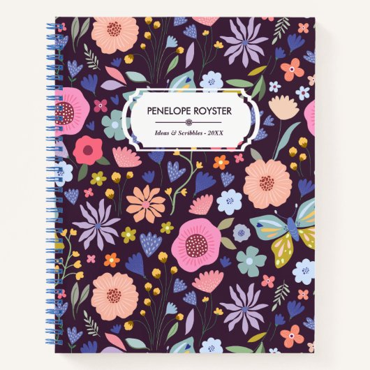 Cahier de notes à motif floral Pastels & Dark Plum (Devant)