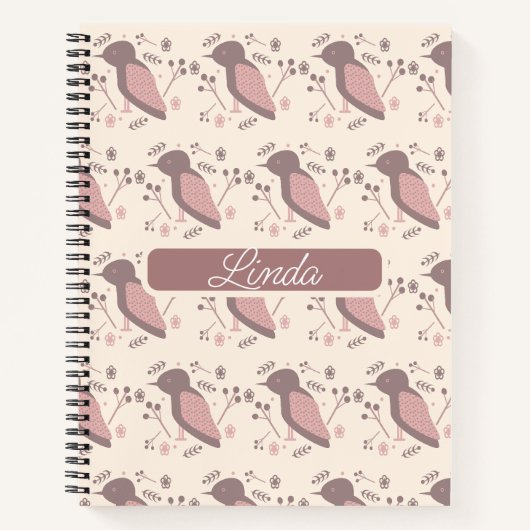 Cahier de notes Bohemian Birds Rose Muet Nom (Devant)