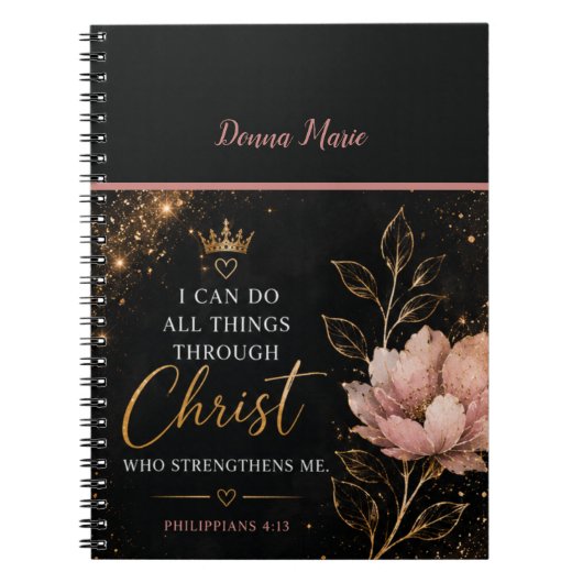 Cahier de notes chrétien floral Philippiens 4:13 (Devant)