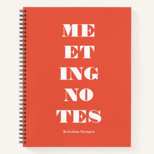 Cahier de notes de réunion orange typographie mode