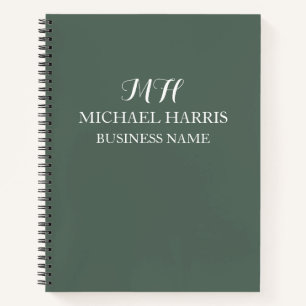Cahier de notes de travail à monogramme vert sauge
