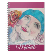 Cahier de notes Fille Rose rouge aquarelle prune r (Devant)