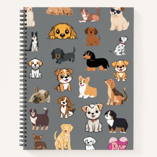 Cahier de notes Monogramme à motif de chiens aquar (Devant)