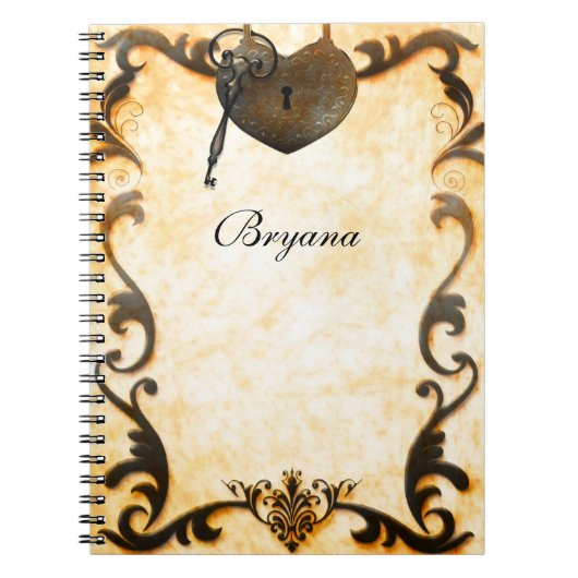 Cahier de notes vintage antique Heart Lock & Key (Devant)