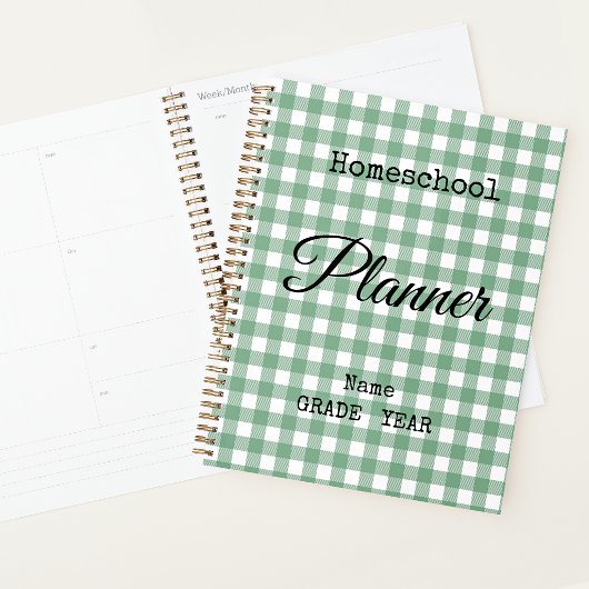 Cahier de planification spirale Gingham vert pour