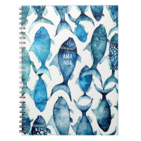 Cahier de poissons bleus et marines | École de mer