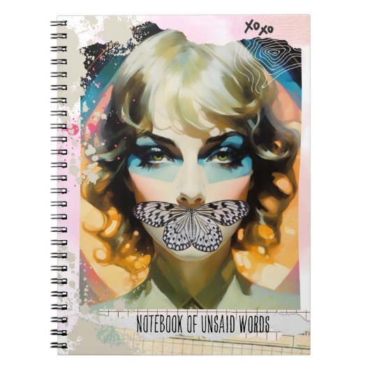Cahier de portrait de collage moderne de mots non (Devant)
