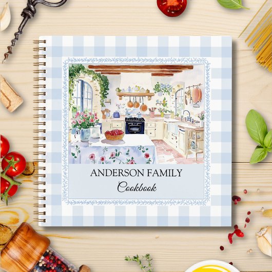 Cahier de Recette de Famille Gingham Bleu Clair de
