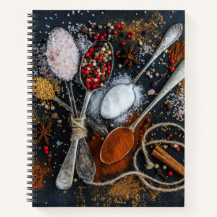 Cahier de recettes avec assaisonnement et cuillèr