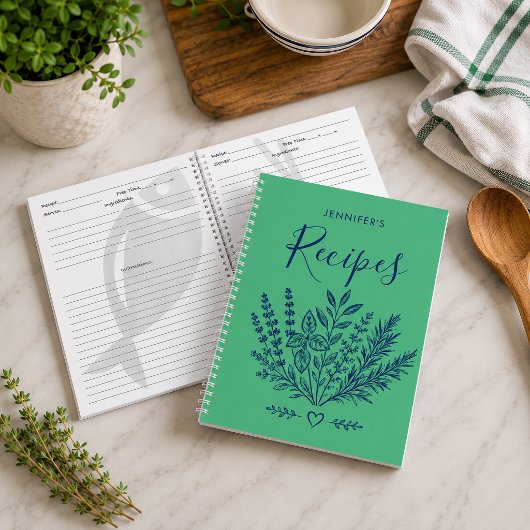 Cahier de recettes de famille vert Kelly moderne