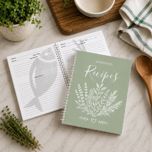 Cahier de recettes de famille vert sauge moderne