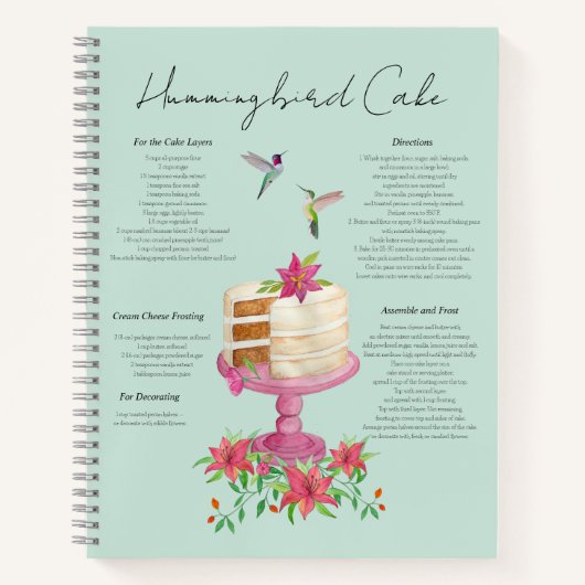 Cahier de recettes de gâteau aux colibris (Devant)