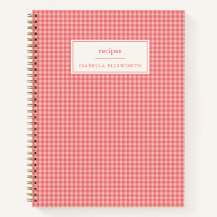 Cahier de recettes personnalisé à carreaux rose