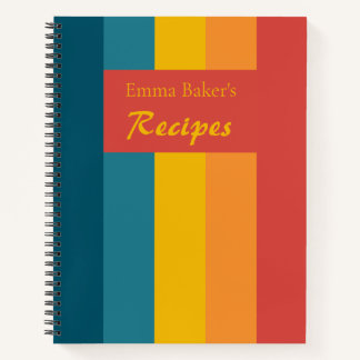 Cahier de recettes rayé rétro personnalisé coloré