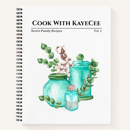 Cahier de recettes vierge en coton et verrerie ble (Devant)