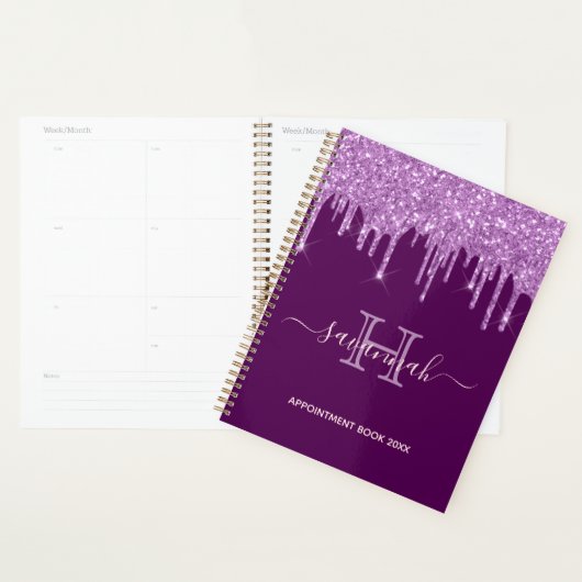 Cahier de rendez-vous de parties scintillant viole (Devant avec enveloppe)