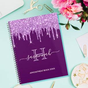 Cahier de rendez-vous de parties scintillant viole