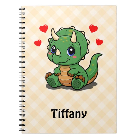 Cahier Dinosaure Mignon – Ajouter un nom (Devant)