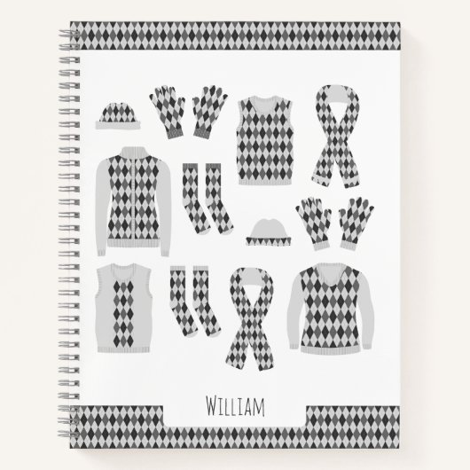 Cahier d'objets à motif Argyle gris (Devant)