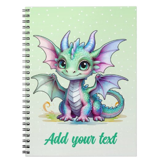 Cahier Dragon Bébé Vert Doux – Nom Personnalisé (Devant)