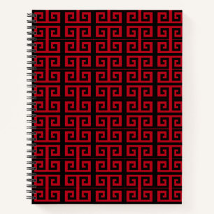Cahier élégant à motif grec noir et rouge