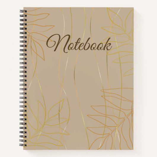 Cahier Élégant Beige et Feuille d'Or (Devant)