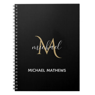 Cahier élégant de luxe Monogramme noir et or