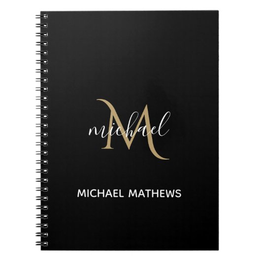Cahier élégant de luxe Monogramme noir et or (Devant)