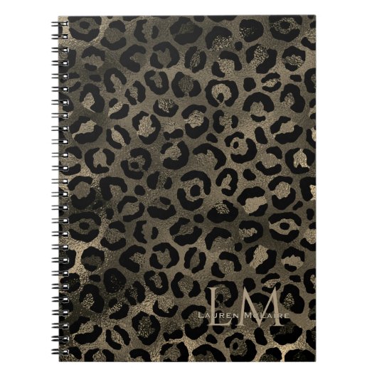 Cahier élégant monogrammé marron doré léopard (Devant)
