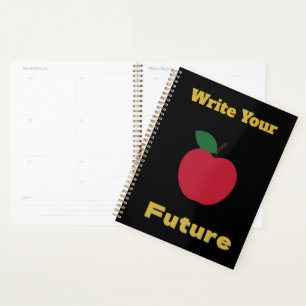 Cahier Élégant Pomme Rouge – Texte Doré sur Fond N