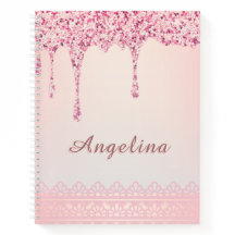 Cahier élégant rose pailleté glamour à gouttes