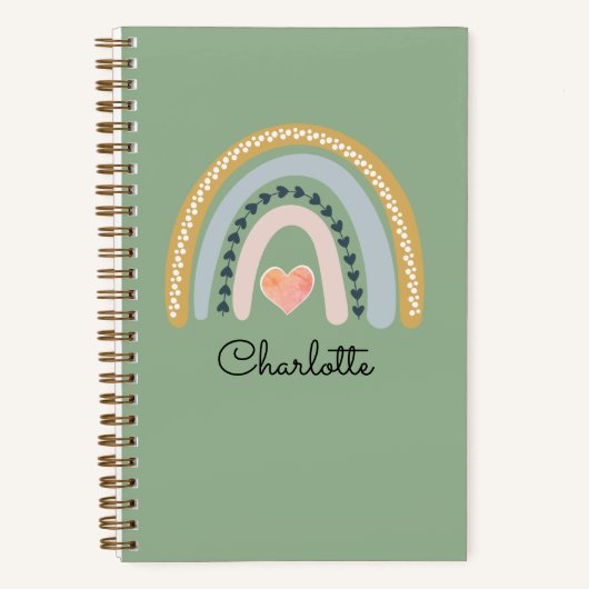 Cahier Enfant Arc-en-ciel Aquarelle Bohème Vert (Recto)