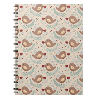 Cahier fantaisiste à motifs d'oiseaux et de fleurs