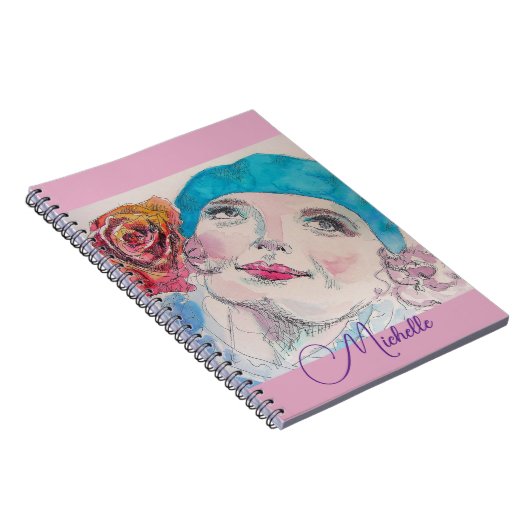 Cahier Fille Fleur Rose Rouge Aquarelle (Côté Droit)