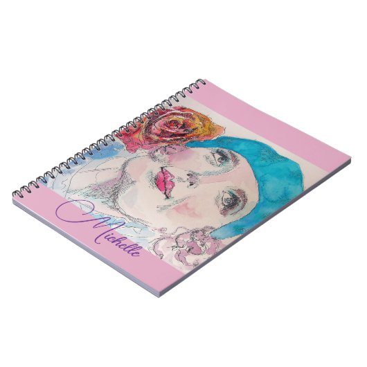 Cahier Fille Fleur Rose Rouge Aquarelle (Côté gauche)